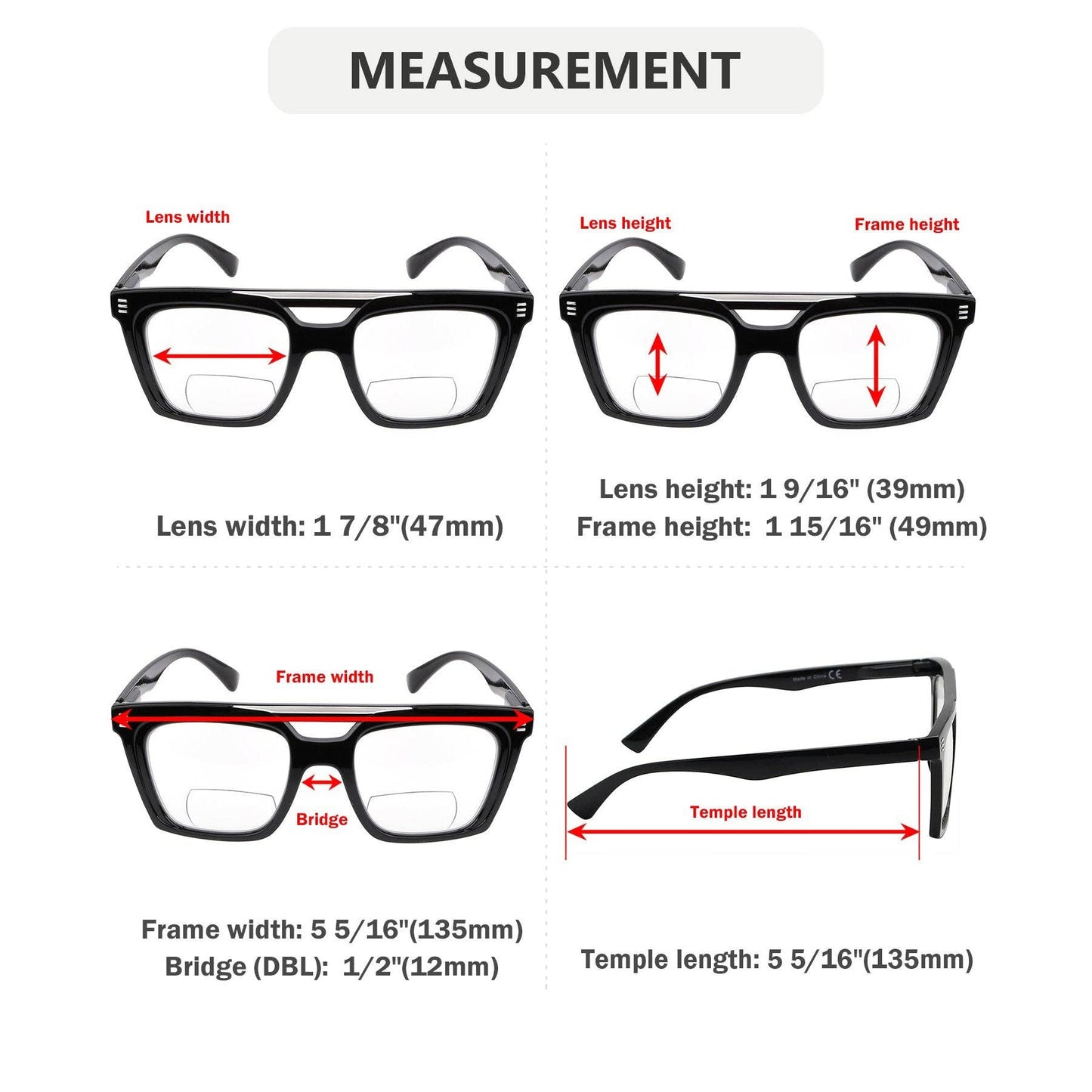 4 Pack Chic Square Bifocal Reading Glasses
