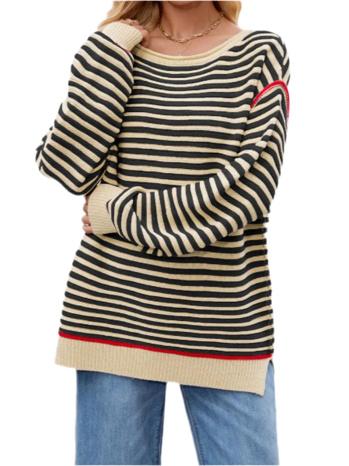 Slit Striped Oversized Sweater