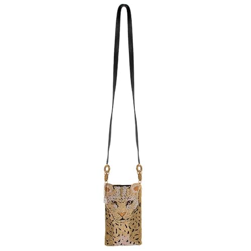 Mary Frances Gone Wild Beaded Leopard Crossbody Cell Phone Bag Clutch with Zipper Pocket and Leather Strap, Multicolor