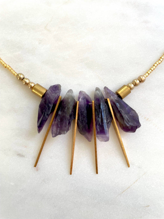 Amethyst Spike Collar Necklace