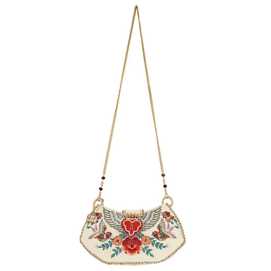 Mary Frances Keepsake Beaded Crossbody Handbag Clutch Heart & Bird-Themed Evening Purse, Multicolor