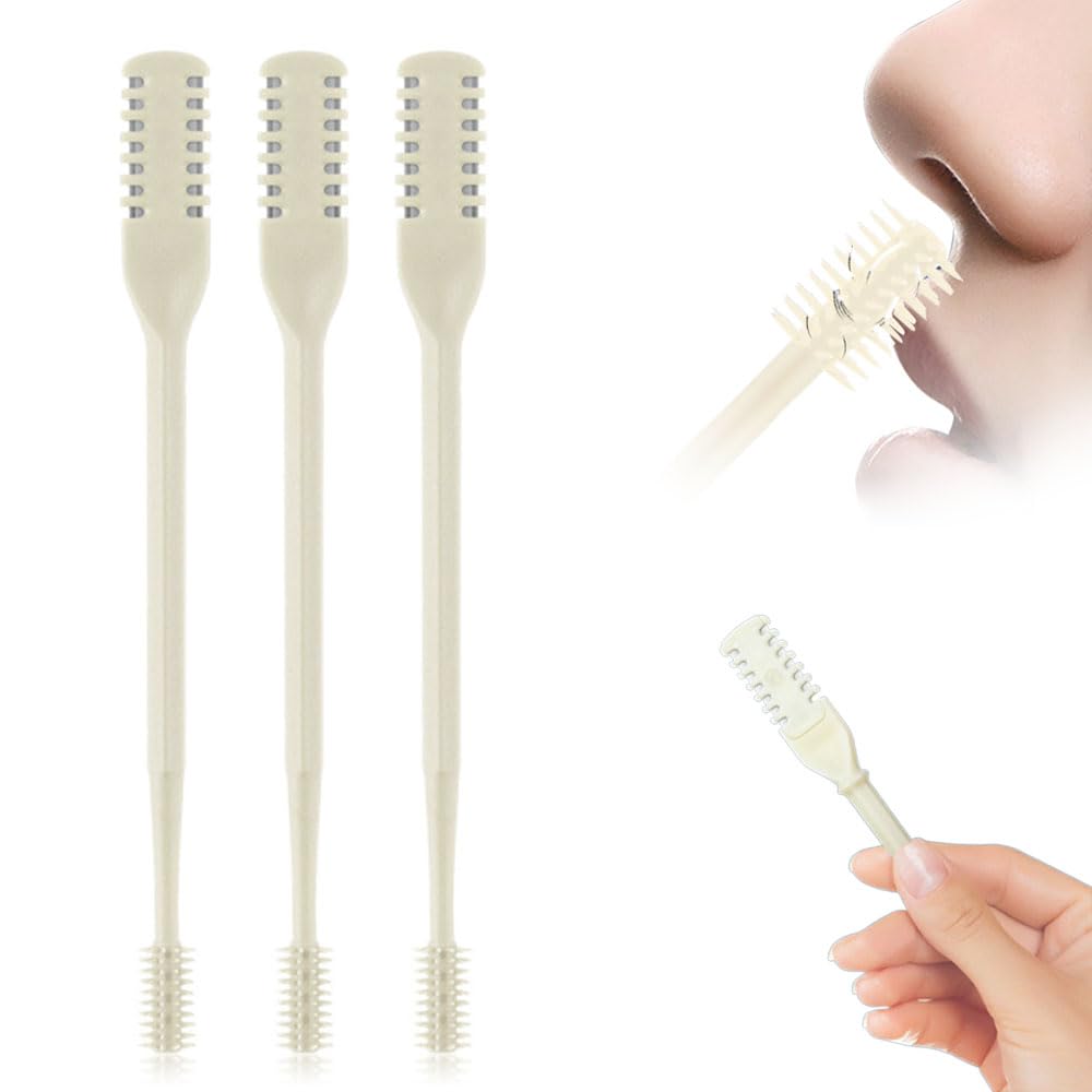 Upgrade 2 in 1 Nasal Hair Cutter, Nasal Hair Trimmer for Women Men, Portable Manual 360° Rotating Nose Hair Trimmer with Ear Digger for Men Women (Cream, 3 Pcs)