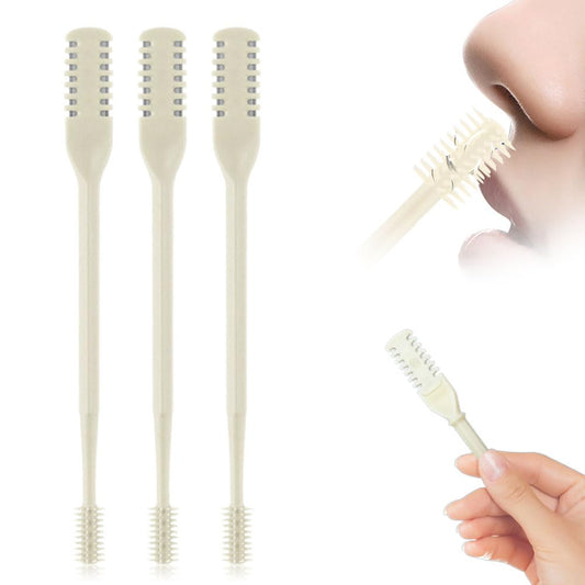 Upgrade 2 in 1 Nasal Hair Cutter, Nasal Hair Trimmer for Women Men, Portable Manual 360° Rotating Nose Hair Trimmer with Ear Digger for Men Women (Cream, 3 Pcs)