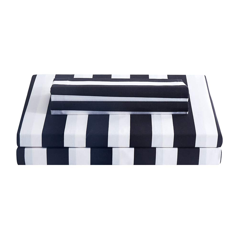 Best Season Queen Size Stripe Sheet Set-4 Piece Super Soft Microfiber Bedding-Deep Pocket, Stain, Fade & Wrinkle Resistant(Black&White)