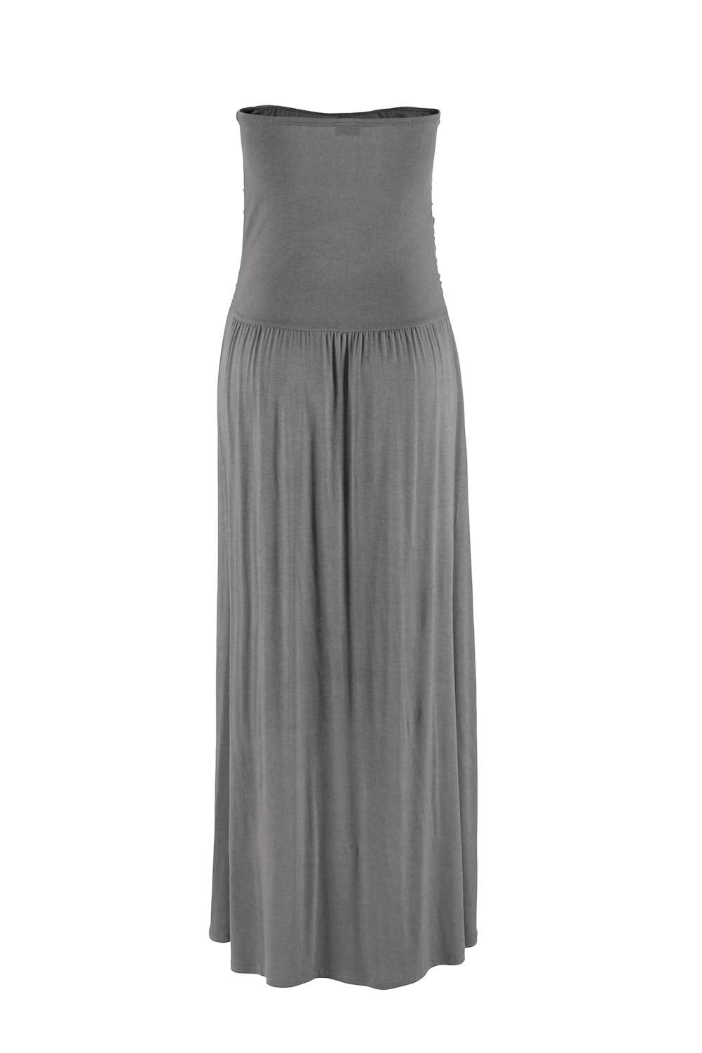 Alaster Queen Women’s Strapless Bandeau Summer Long Floral Dress Off Shoulder Beach Maxi Dress with Pockets (Grey, Medium(US8-10))