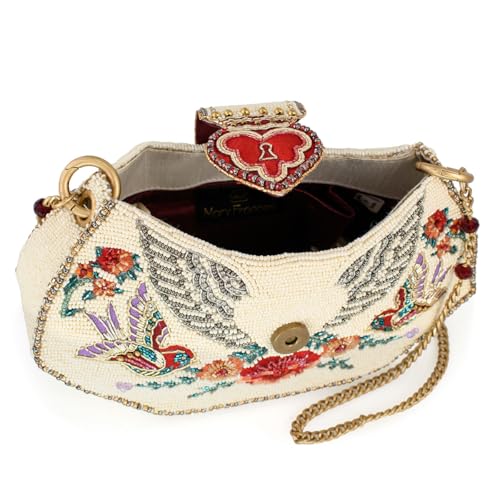 Mary Frances Keepsake Beaded Crossbody Handbag Clutch Heart & Bird-Themed Evening Purse, Multicolor