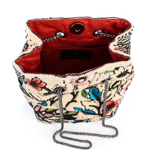 Mary Frances Flower Child Beaded Crossbody Bag Floral Embroidered Vegan Purse with Magnet Closure, Convertible Shoulder Strap, Multicolor