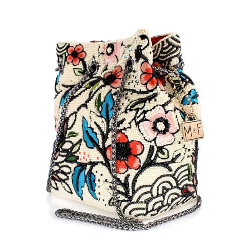 Mary Frances Flower Child Beaded Crossbody Bag Floral Embroidered Vegan Purse with Magnet Closure, Convertible Shoulder Strap, Multicolor