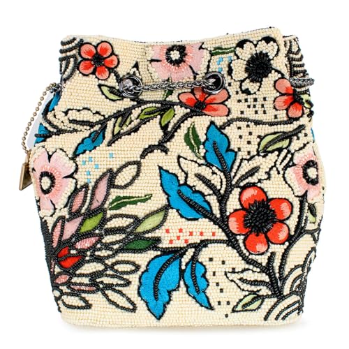 Mary Frances Flower Child Beaded Crossbody Bag Floral Embroidered Vegan Purse with Magnet Closure, Convertible Shoulder Strap, Multicolor