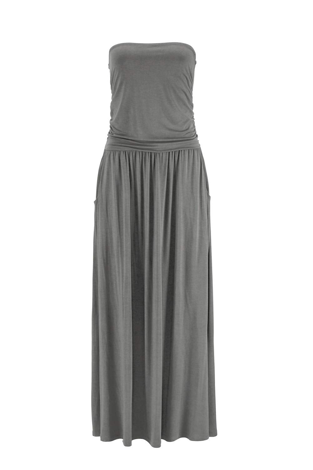 Alaster Queen Women’s Strapless Bandeau Summer Long Floral Dress Off Shoulder Beach Maxi Dress with Pockets (Grey, Medium(US8-10))