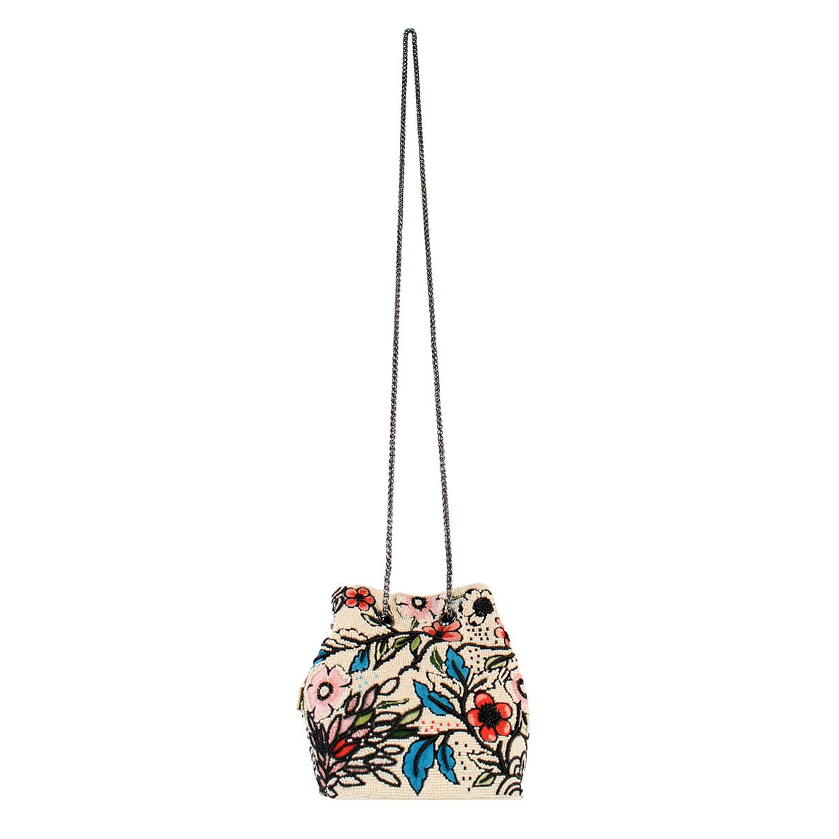 Mary Frances Flower Child Beaded Crossbody Bag Floral Embroidered Vegan Purse with Magnet Closure, Convertible Shoulder Strap, Multicolor