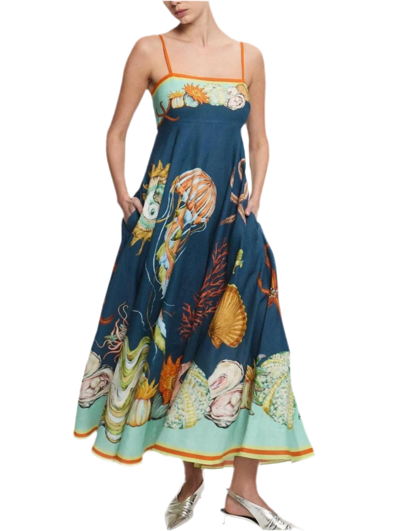 Ocean Life Midi Dress with Pockets