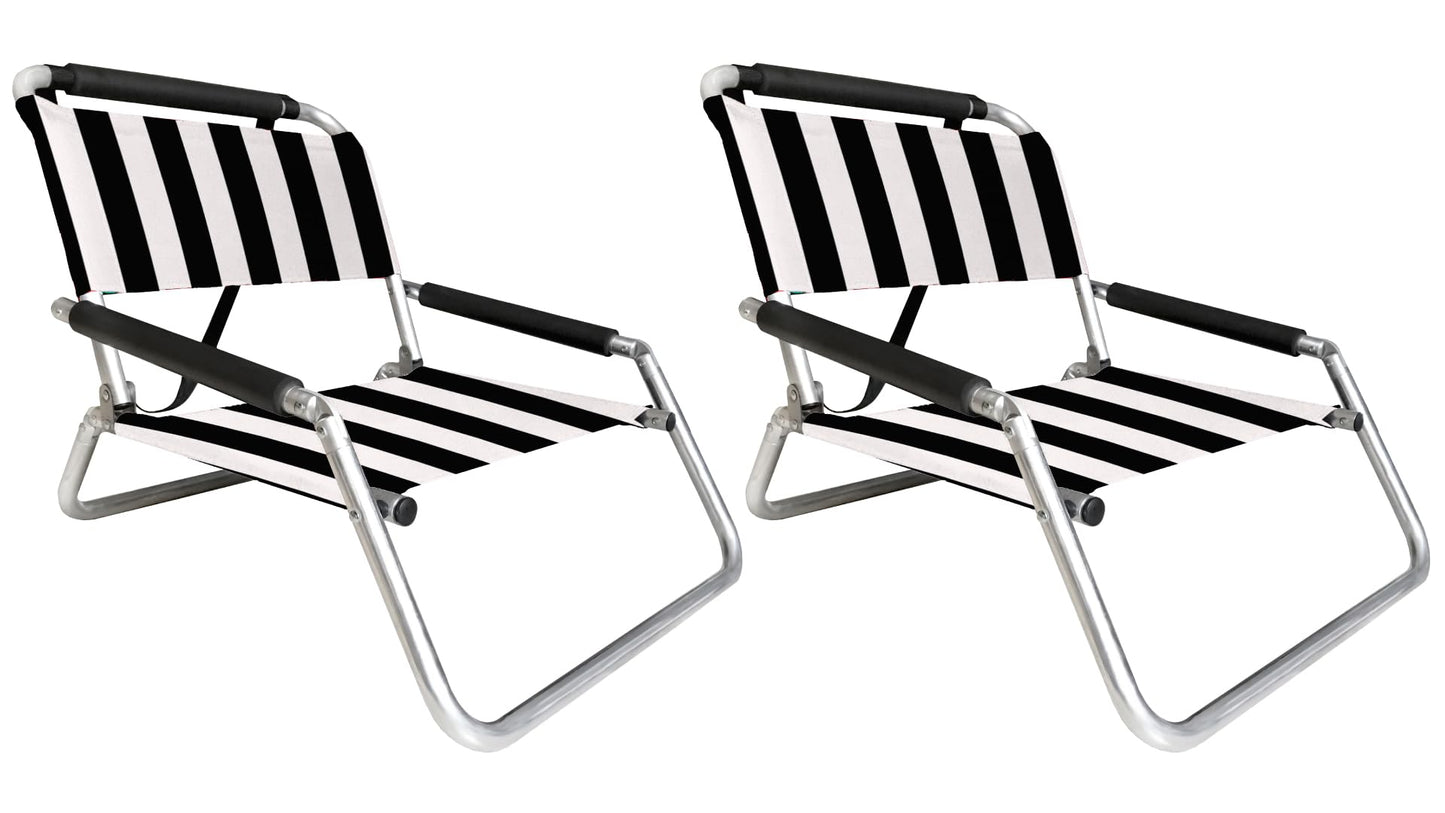 Neso Beach Chairs 2 Pack | Water Resistant with Shoulder Strap and Slip Pocket | Folds Thin (Black/White Stripes, Regular)