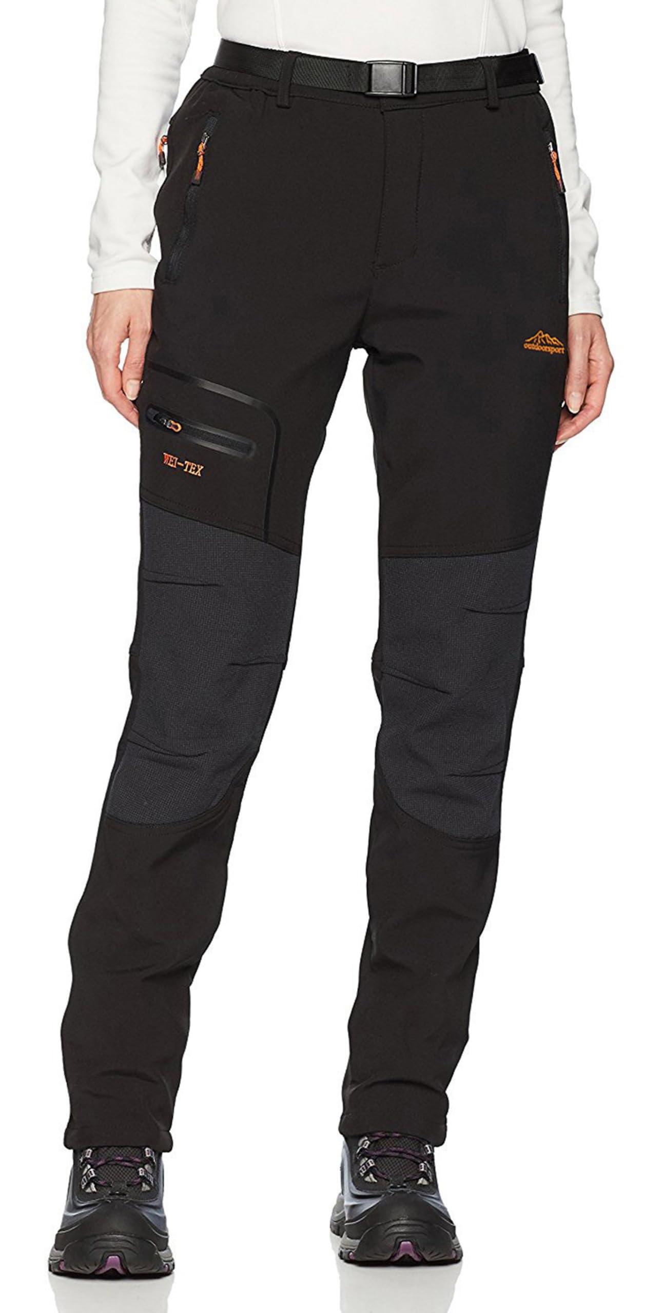 BenBoy Women's Outdoor Waterproof Windproof Fleece Slim Cargo Snow Ski Hiking Pants,Black Medium