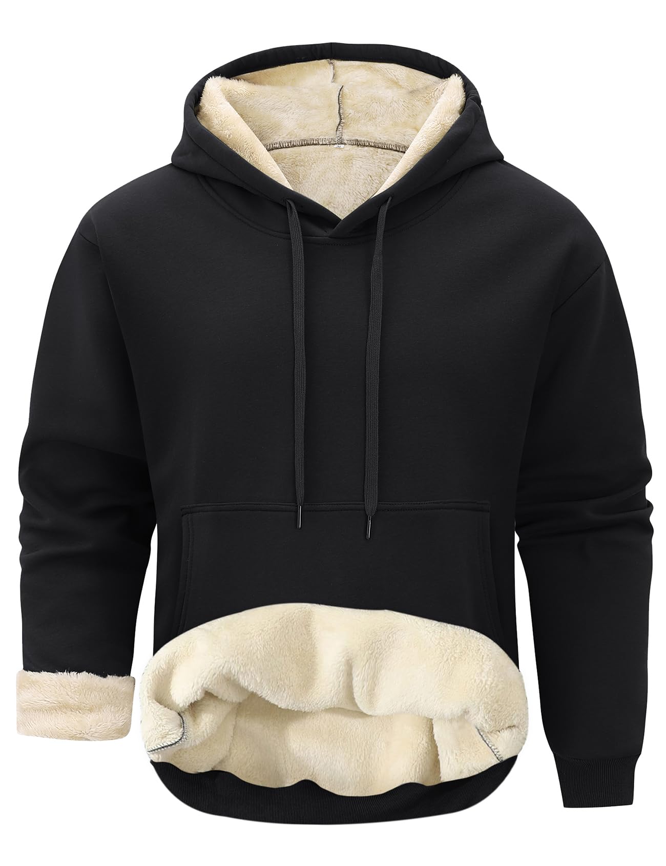 Gihuo Men's Warm Crewneck Sweatshirt Winter Sherpa Lined Fleece Sweatshirt Athletic Pullover Tops Loungewear (02Black-XXL)