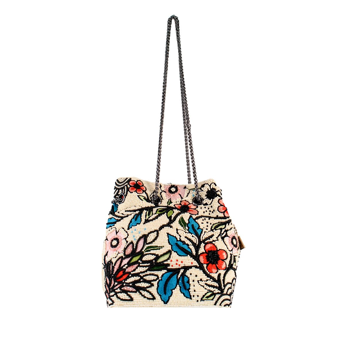 Mary Frances Flower Child Beaded Crossbody Bag Floral Embroidered Vegan Purse with Magnet Closure, Convertible Shoulder Strap, Multicolor