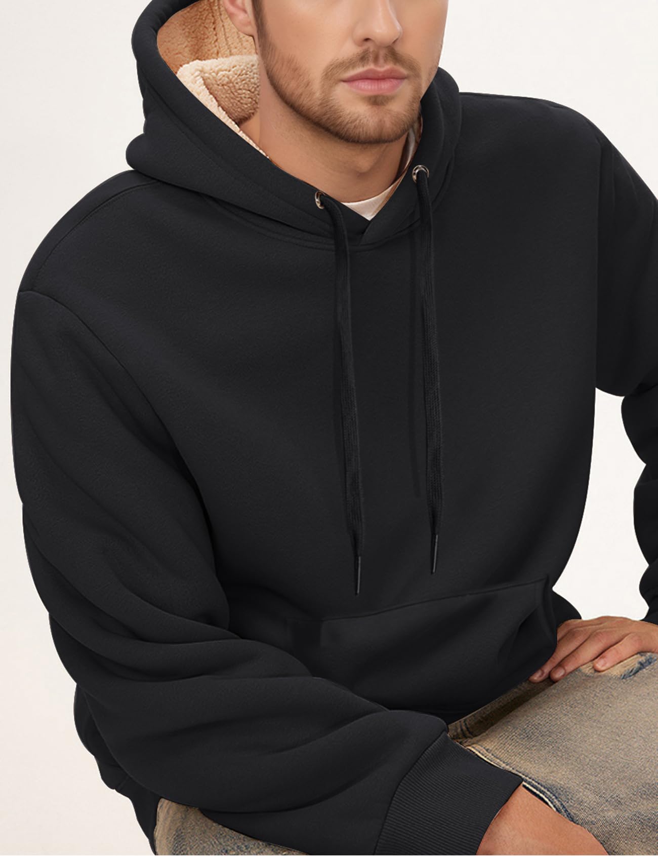 Gihuo Men's Warm Crewneck Sweatshirt Winter Sherpa Lined Fleece Sweatshirt Athletic Pullover Tops Loungewear (02Black-XXL)