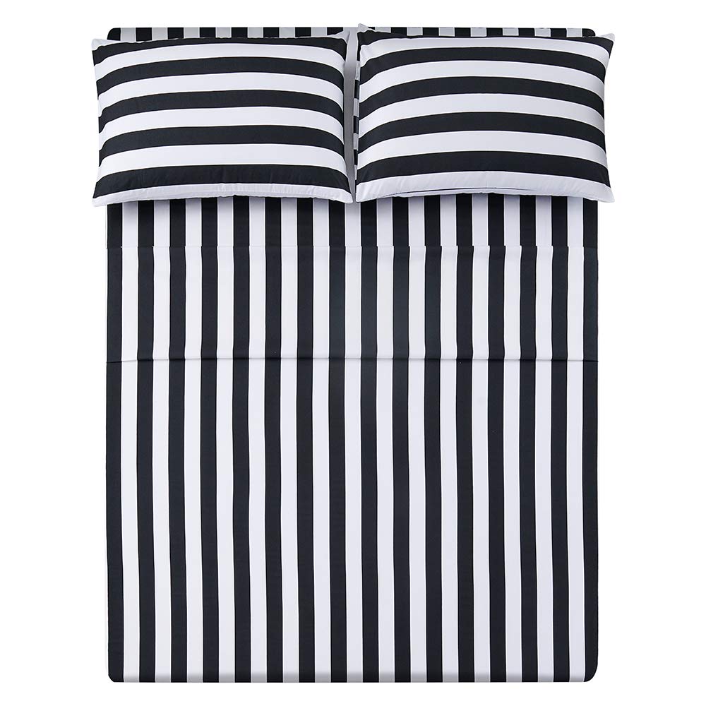 Best Season Queen Size Stripe Sheet Set-4 Piece Super Soft Microfiber Bedding-Deep Pocket, Stain, Fade & Wrinkle Resistant(Black&White)