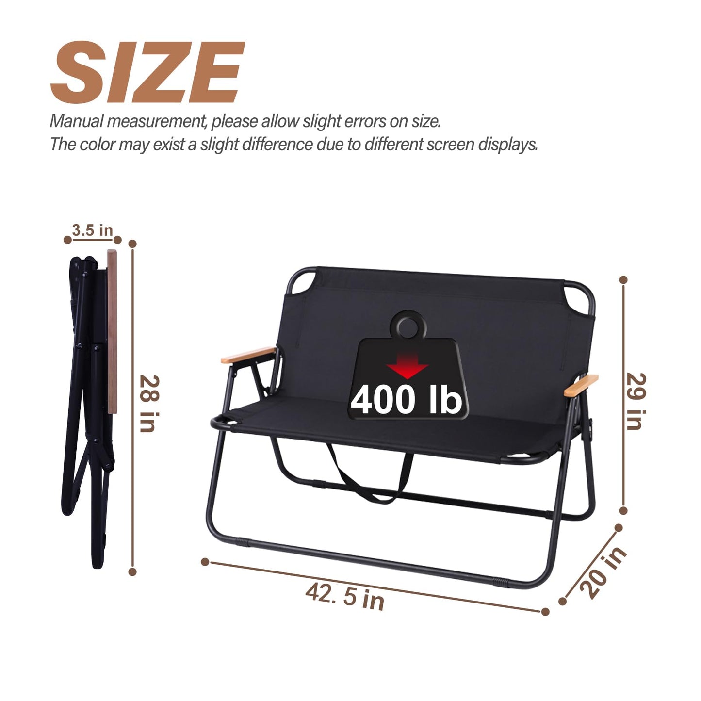 BDL Double Camping Chair Loveseat Heavy Duty Folding Double Seat Beach Chair with Armrests for Outdoor Travel Hiking Patio Beach