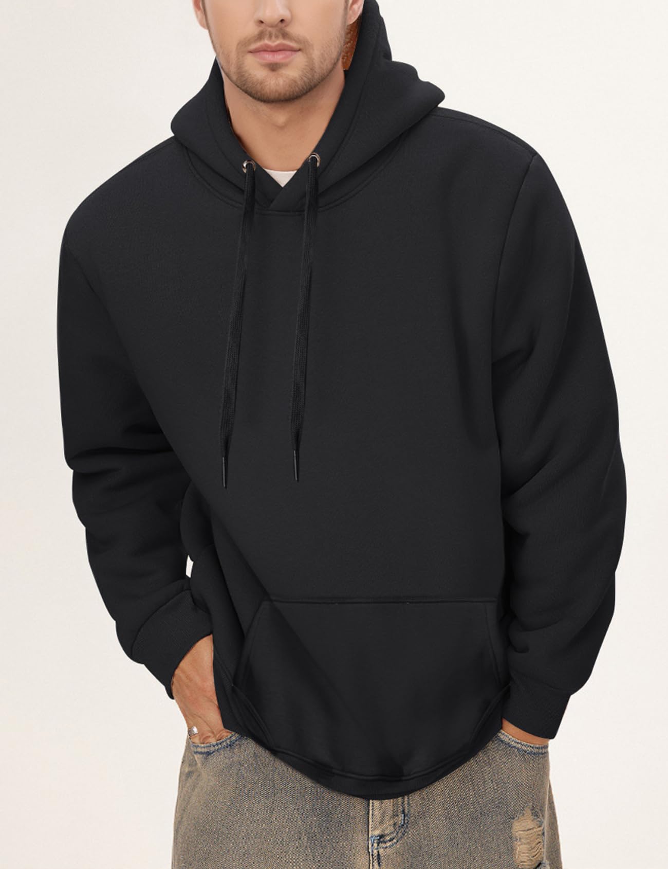 Gihuo Men's Warm Crewneck Sweatshirt Winter Sherpa Lined Fleece Sweatshirt Athletic Pullover Tops Loungewear (02Black-XXL)