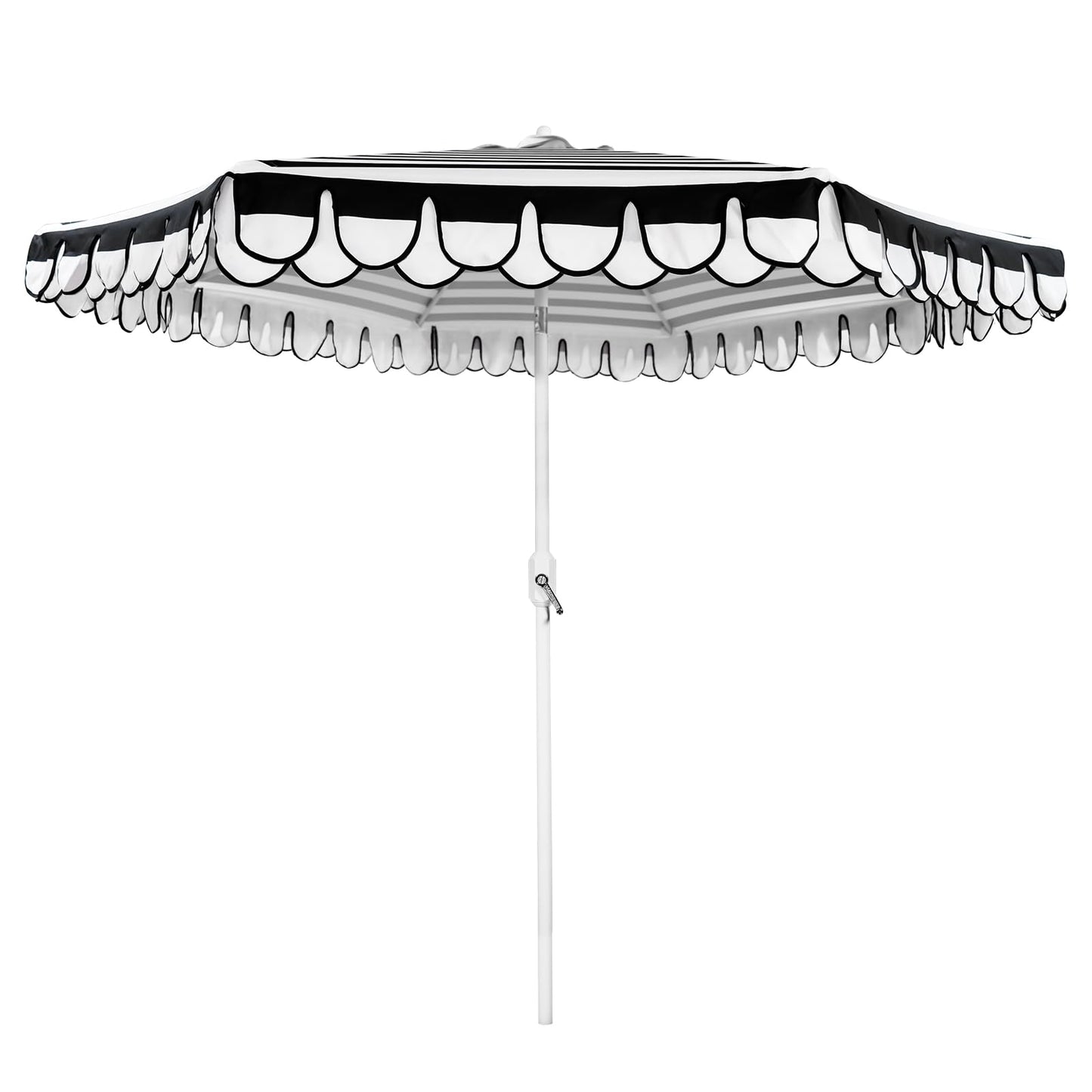 Funsite 9Ft Elegant Valance Patio Umbrella, Outdoor Umbrellas for Patio with Auto-Tilt and Crank Systerm, Table Umbrella for Outdoors, Poolside,Beach, Backyard, Black White Stripe