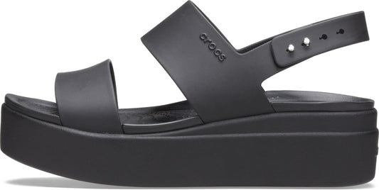 Crocs Brooklyn Low Wedge for Women - Adjustable Buckle Heel Straps with Pushpin Closure, Flexible, and All-Day Wear Black/Black 7 M