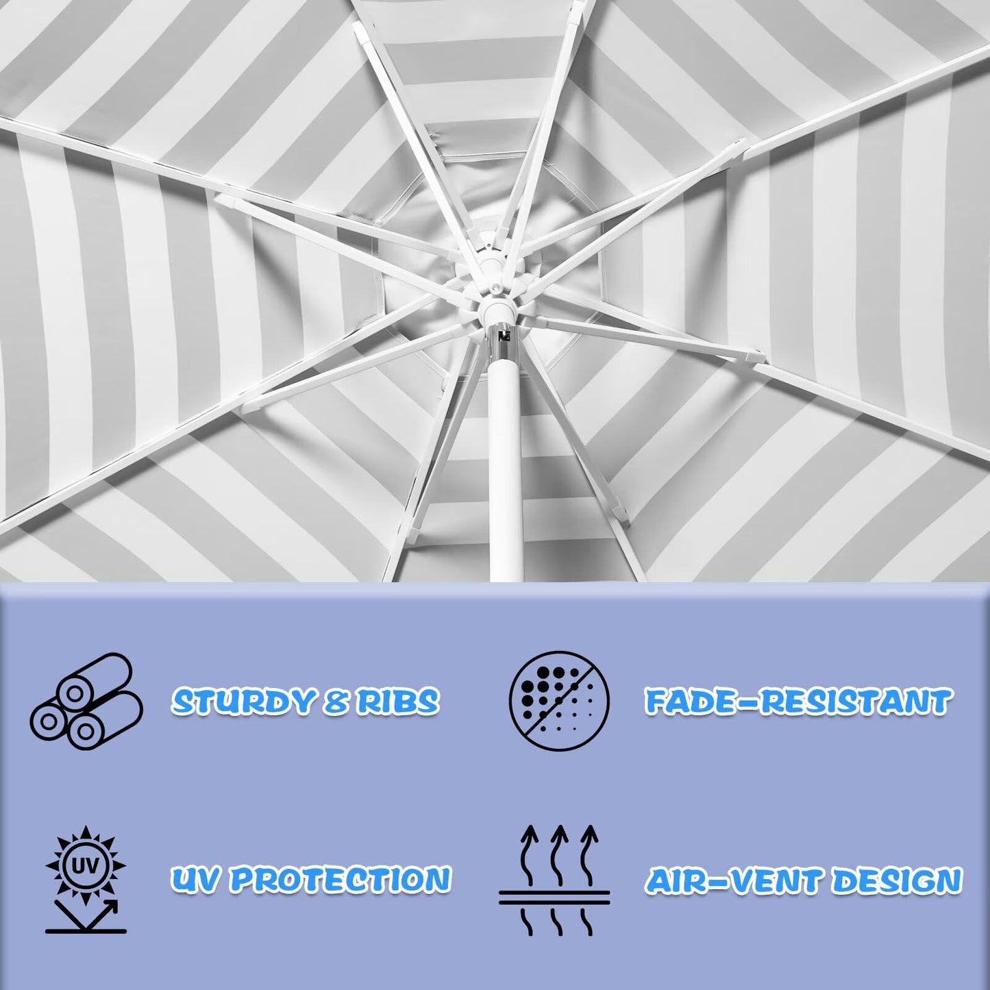 Funsite 9Ft Elegant Valance Patio Umbrella, Outdoor Umbrellas for Patio with Auto-Tilt and Crank Systerm, Table Umbrella for Outdoors, Poolside,Beach, Backyard, Black White Stripe