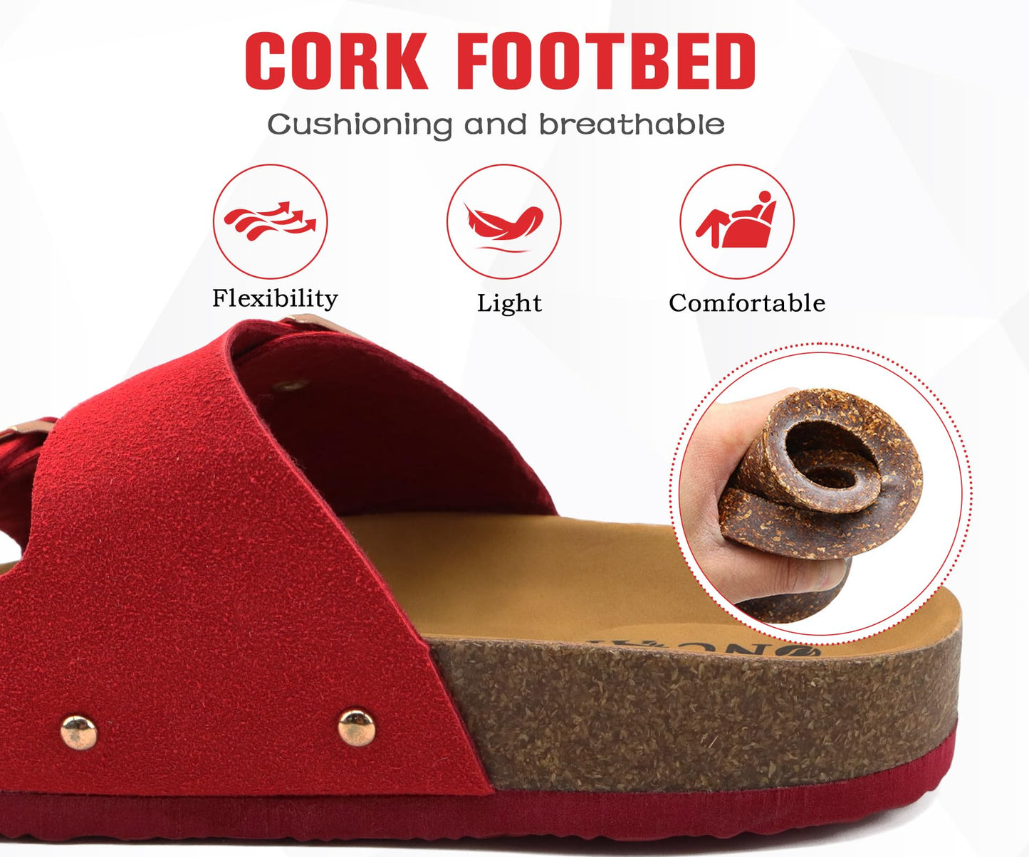 ONCAI Womens Comfortable Sandals Knock Off Clogs Sandals Women Dressy Summer Flat with Arch Support Two Strap Slip On Adjustable Buckle Slides Shoes for Women Red Size 7