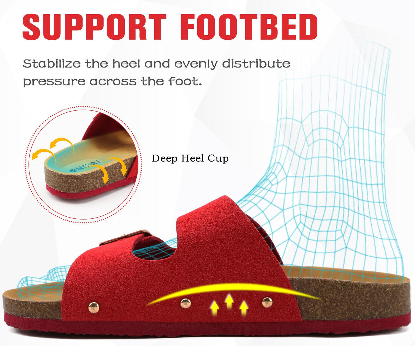 ONCAI Womens Comfortable Sandals Knock Off Clogs Sandals Women Dressy Summer Flat with Arch Support Two Strap Slip On Adjustable Buckle Slides Shoes for Women Red Size 7