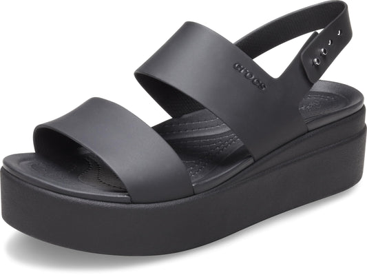 Crocs Brooklyn Low Wedge for Women - Adjustable Buckle Heel Straps with Pushpin Closure, Flexible, and All-Day Wear Black/Black 7 M