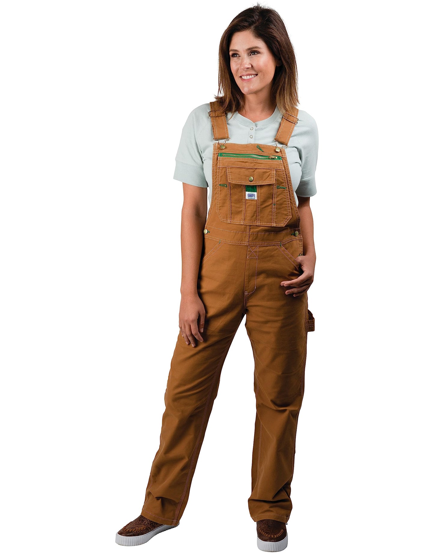 Liberty Womens Washed Duck Bib Overalls, Brown Duck, Medium