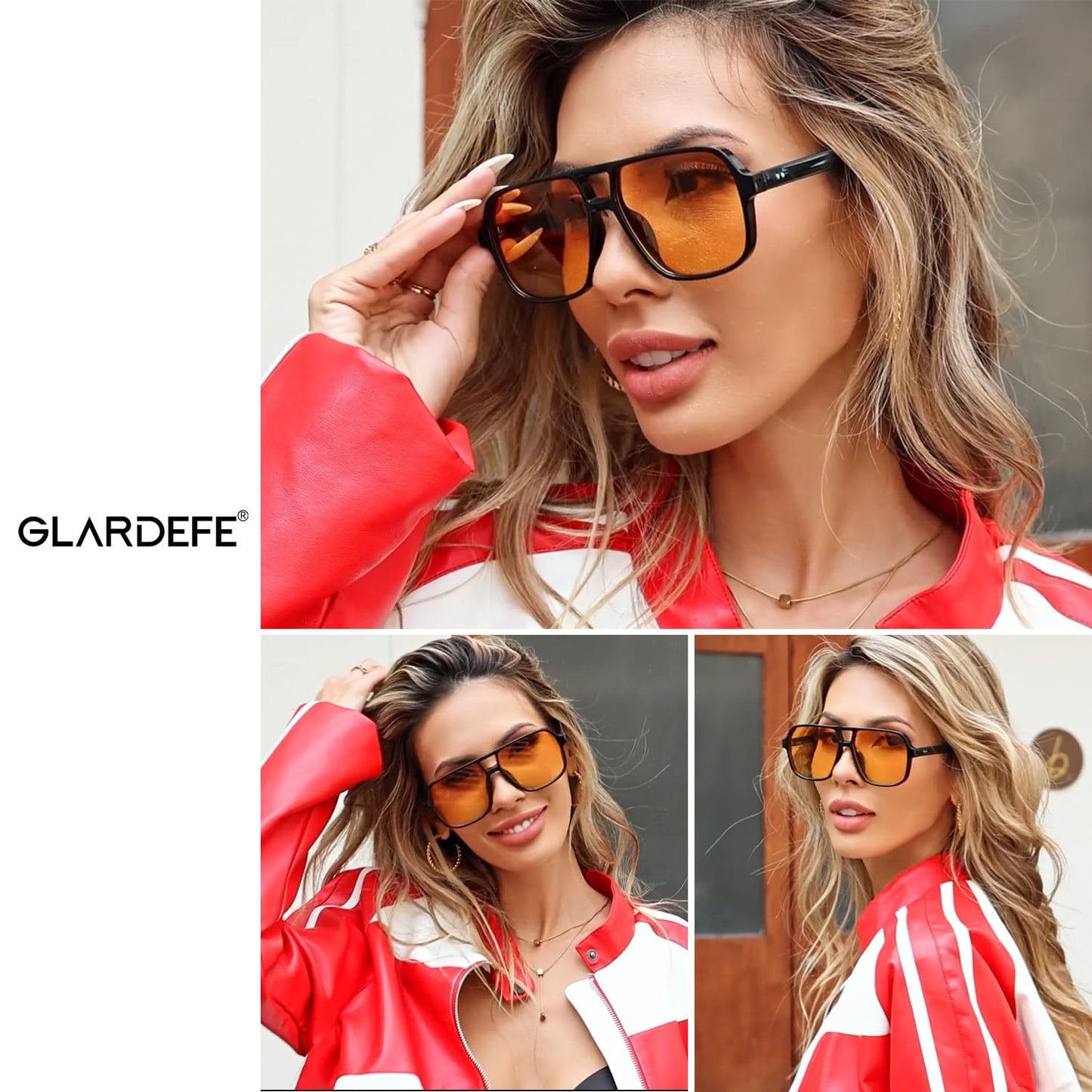 GLARDEFE Oversized Aviator Sunglasses for Women Men - Retro 70s Square Shades Sun Glasses(Green/Gradient Orange Lens)