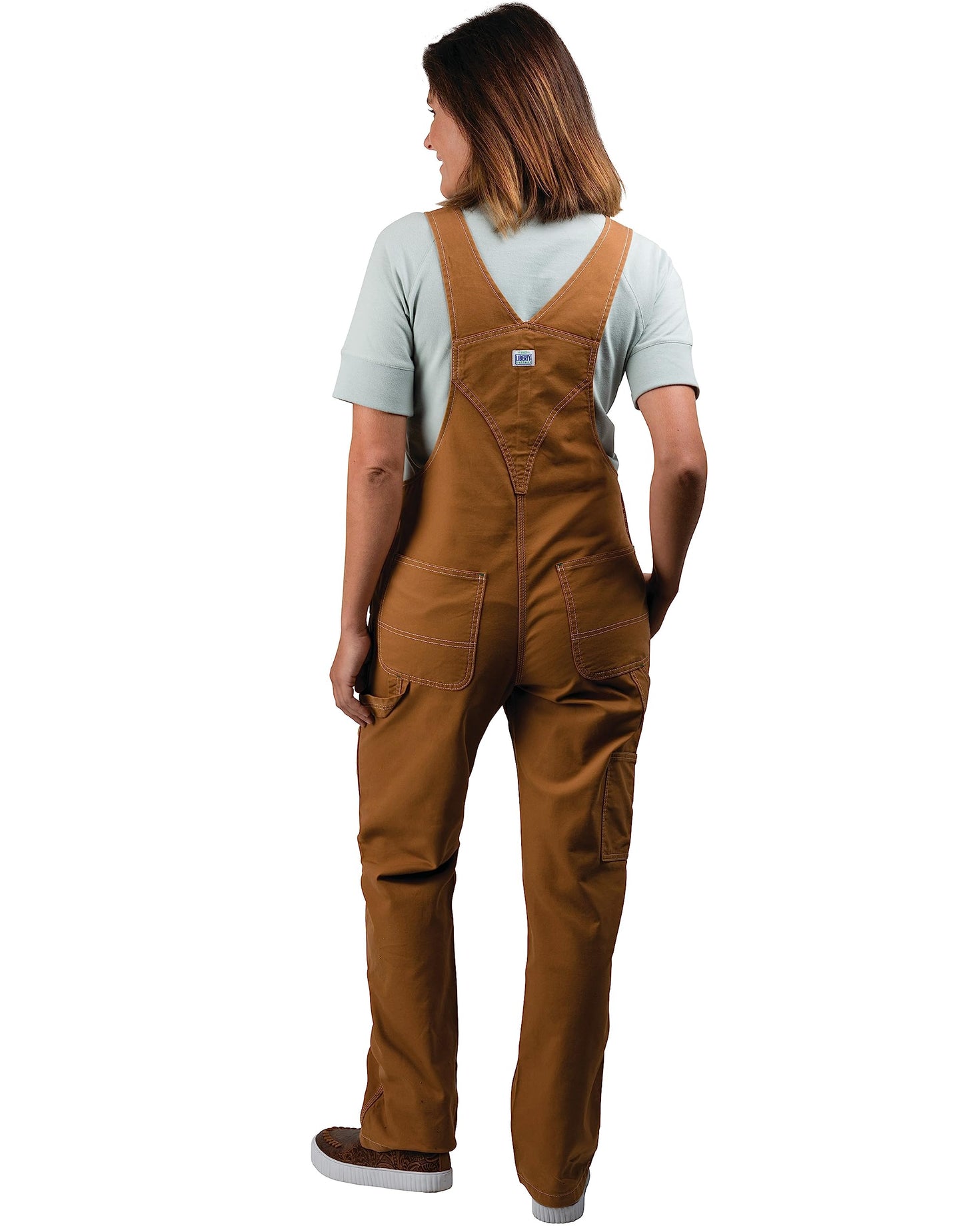 Liberty Womens Washed Duck Bib Overalls, Brown Duck, Medium