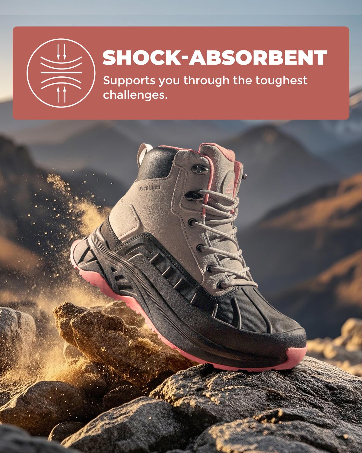 NORTIV 8 Women's Waterproof Hiking Boots Outdoor Trekking Camping Trail Hiking Boots,Size 7,Light Grey/Pink,SNHB2312W