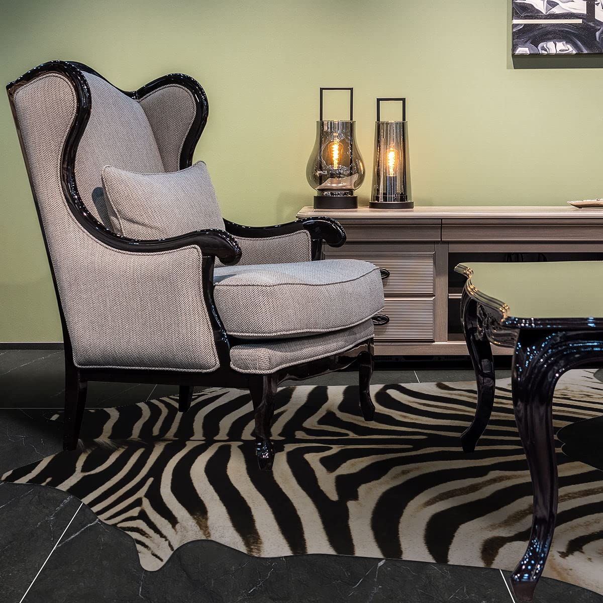 Guyi Rare Zebra Rug 4.6x5.2 ft Premium Cowhide Rugs for Bedroom Living Room Dining Room Brown Animal Rugs Non Slip Area Rugs