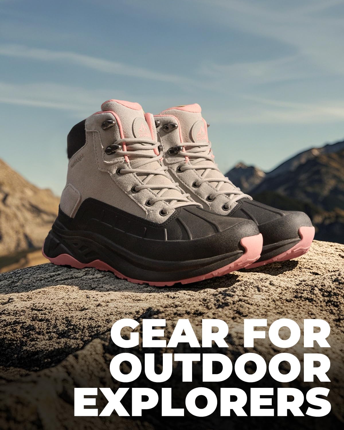 NORTIV 8 Women's Waterproof Hiking Boots Outdoor Trekking Camping Trail Hiking Boots,Size 7,Light Grey/Pink,SNHB2312W