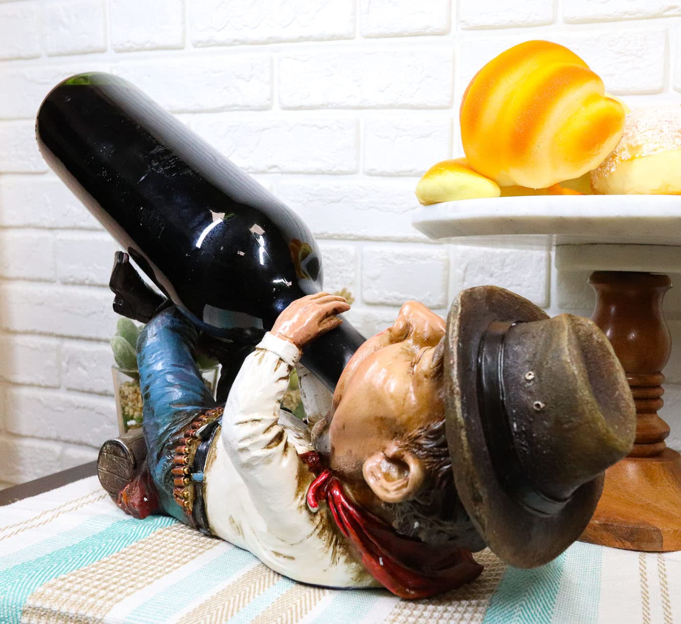 Ebros Gift Wild West Country Cowboy Sheriff with Pistol and Hat Western Wine Bottle Holder Caddy Figurine Decorative Sculpture of Cowboys Rustic Accent