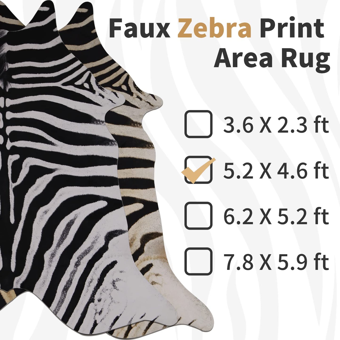Guyi Rare Zebra Rug 4.6x5.2 ft Premium Cowhide Rugs for Bedroom Living Room Dining Room Brown Animal Rugs Non Slip Area Rugs