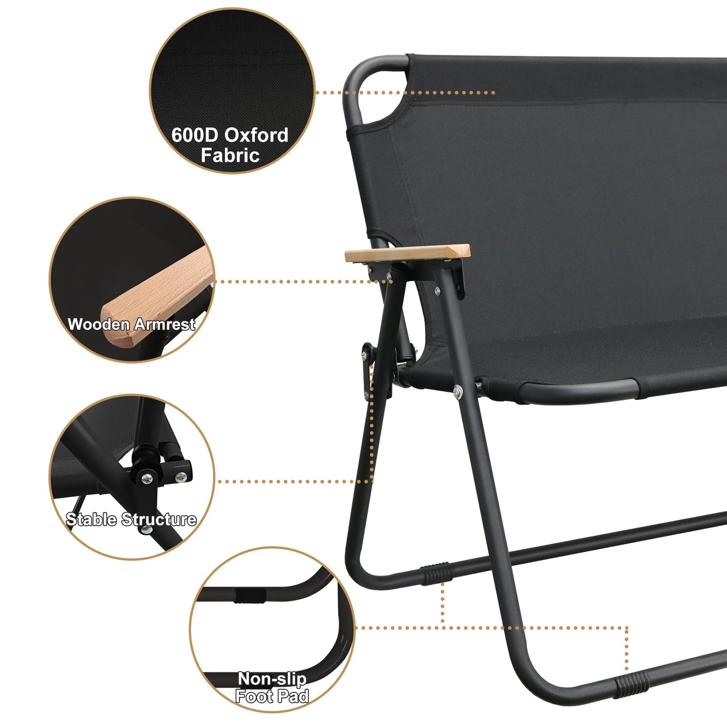 BDL Double Camping Chair Loveseat Heavy Duty Folding Double Seat Beach Chair with Armrests for Outdoor Travel Hiking Patio Beach