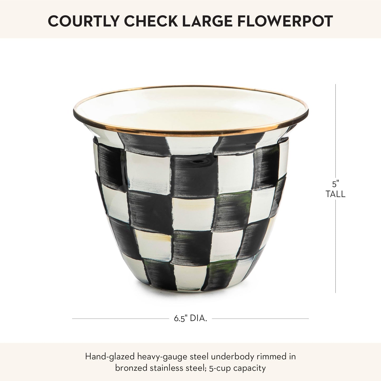MACKENZIE-CHILDS Flowerpot, Decorative Garden Pot for Growing Plants, Black-and-White Courtly Check