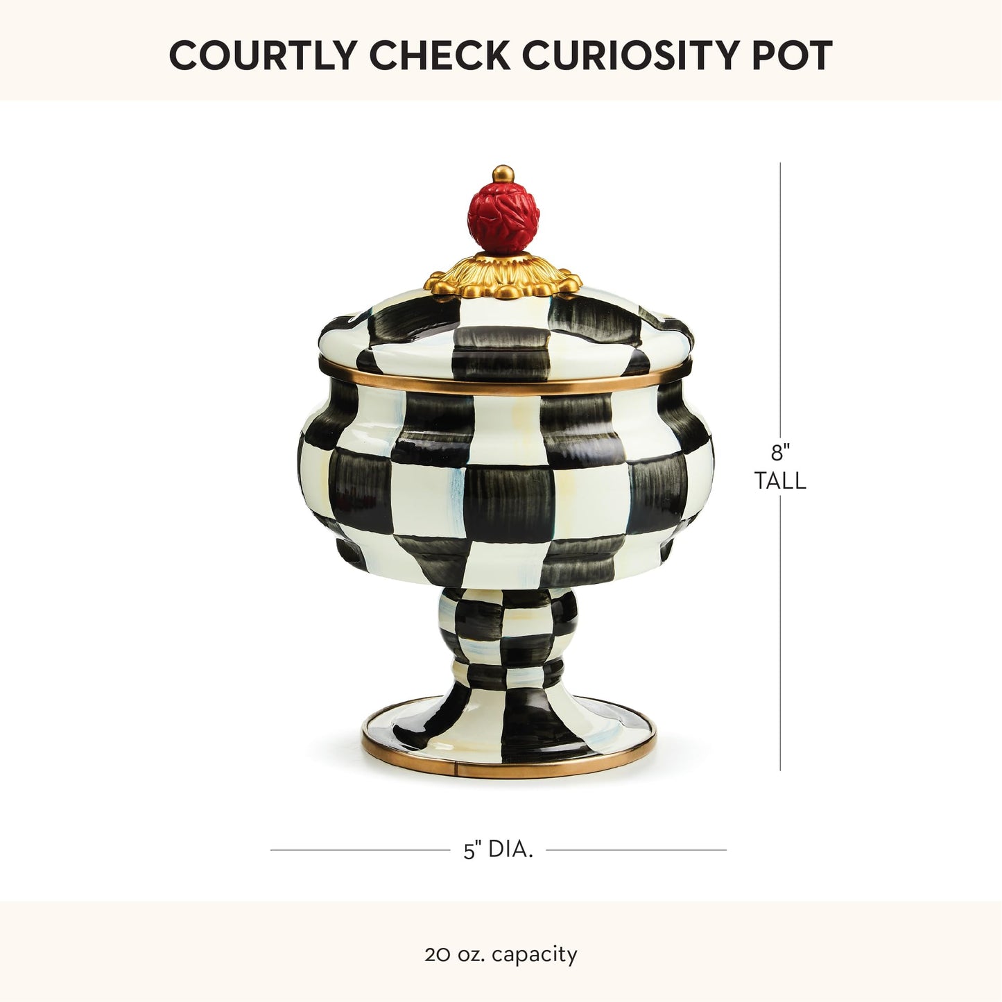 MACKENZIE-CHILDS Enamel Curiosity Pot, Decorative Container for Home Decor, Black-and-White Courtly Check