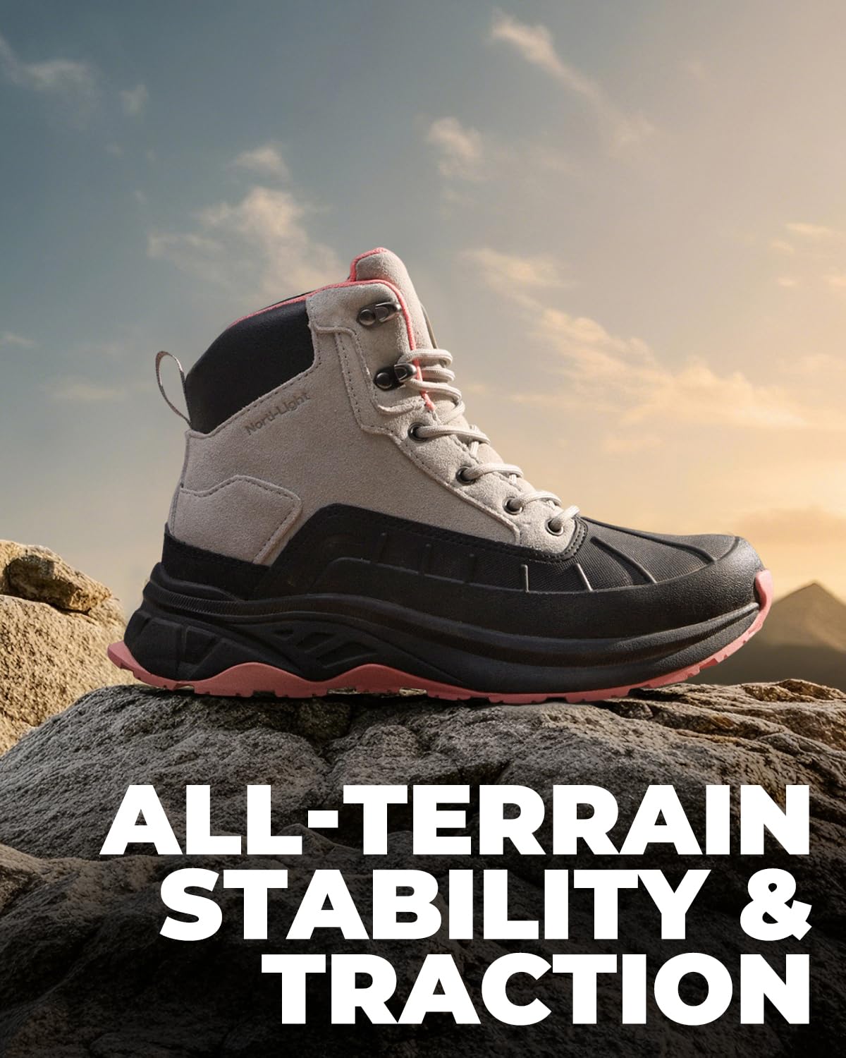 NORTIV 8 Women's Waterproof Hiking Boots Outdoor Trekking Camping Trail Hiking Boots,Size 7,Light Grey/Pink,SNHB2312W