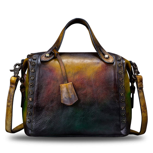 Genuine Leather Satchel for Women Handmade Vintage Crossbody Bag Shoulder Purses for Ladies (Multicolor2N)