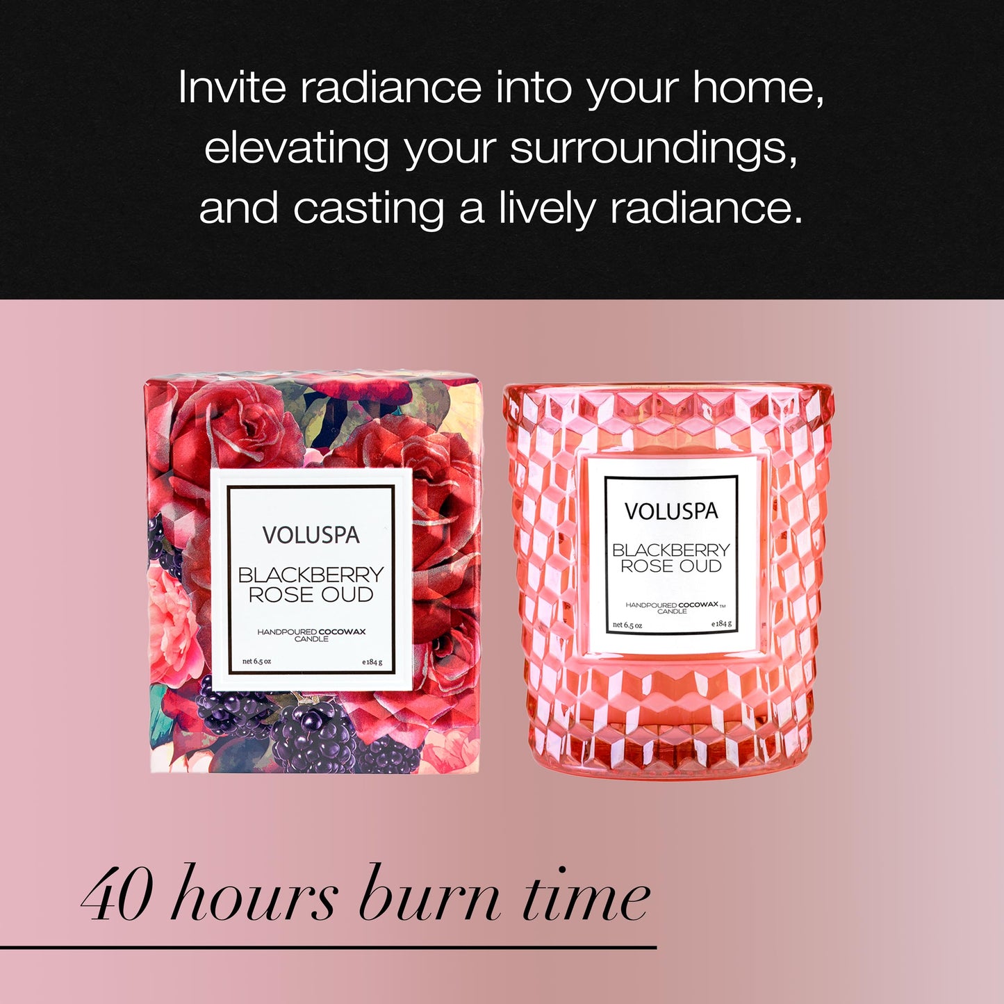 Voluspa BlackBerry Rose Oud, Classic Candle Jar, 6.5 oz, 40 Hour Burn Time, Coconut Wax for Clean Burning, Handcrafted in The USA