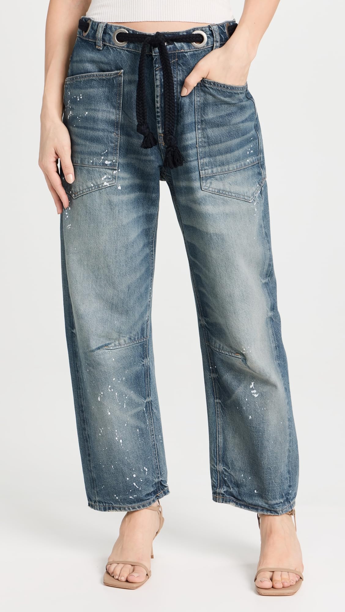 Free People Women's Moxie Low Slung Pull-On Barrel, Timeless Blue