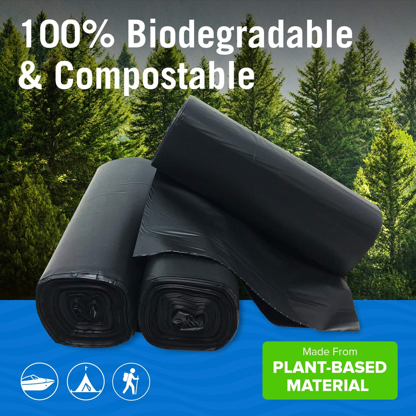 45 Portable Toilet Bags, Biodegradable 8 Gallon for 5 Gallon Buckets Human Waste Bags for Camping, Boating, Car & Compost, Fits Bucket Seat, Outdoor Use