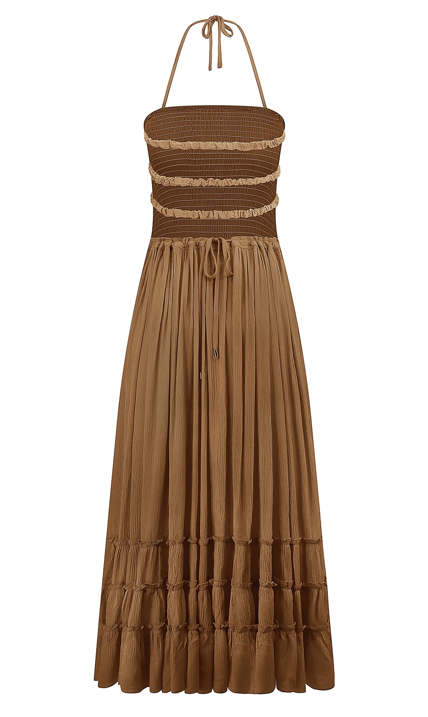 R.Vivimos Womens Summer Boho Sexy Backless Long Dresses (Medium, Brown)