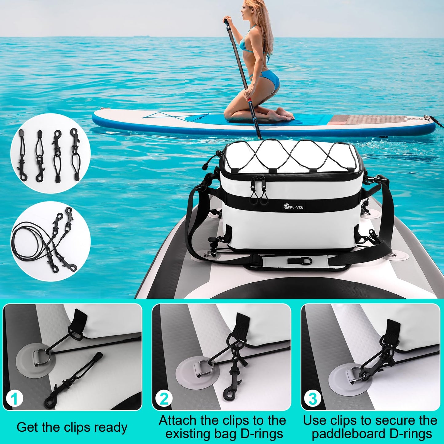 FunVZU Paddle Board Cooler - Waterproof SUP Cooler Bag for Stand Up Paddle Board and Kayak - Leakproof Inflatable Cooler for SUP Accessories - Essential Paddleboard Accessory for Water Storage