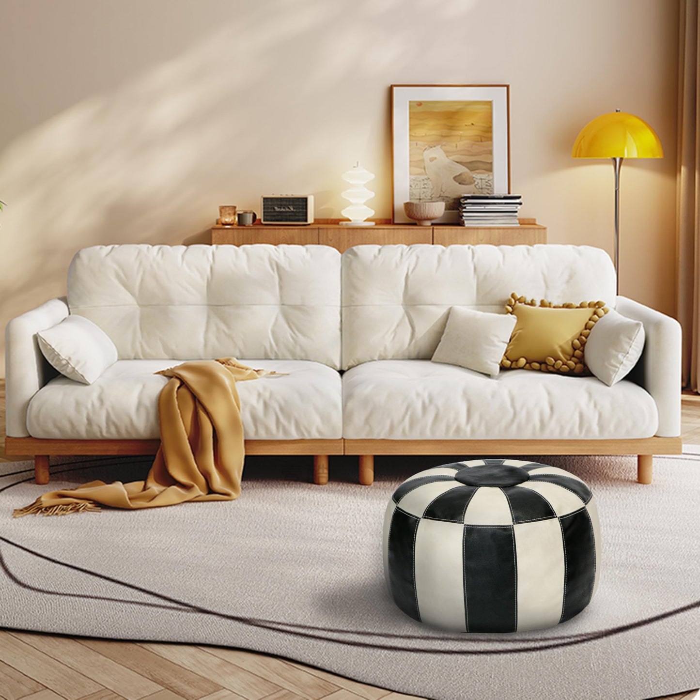 Thgonwid Unstuffed Moroccan Ottoman Pouf Cover, Ottoman Footstool Storage Solution, Bean Bag Chair, Foot Rest, Multi-Black&White