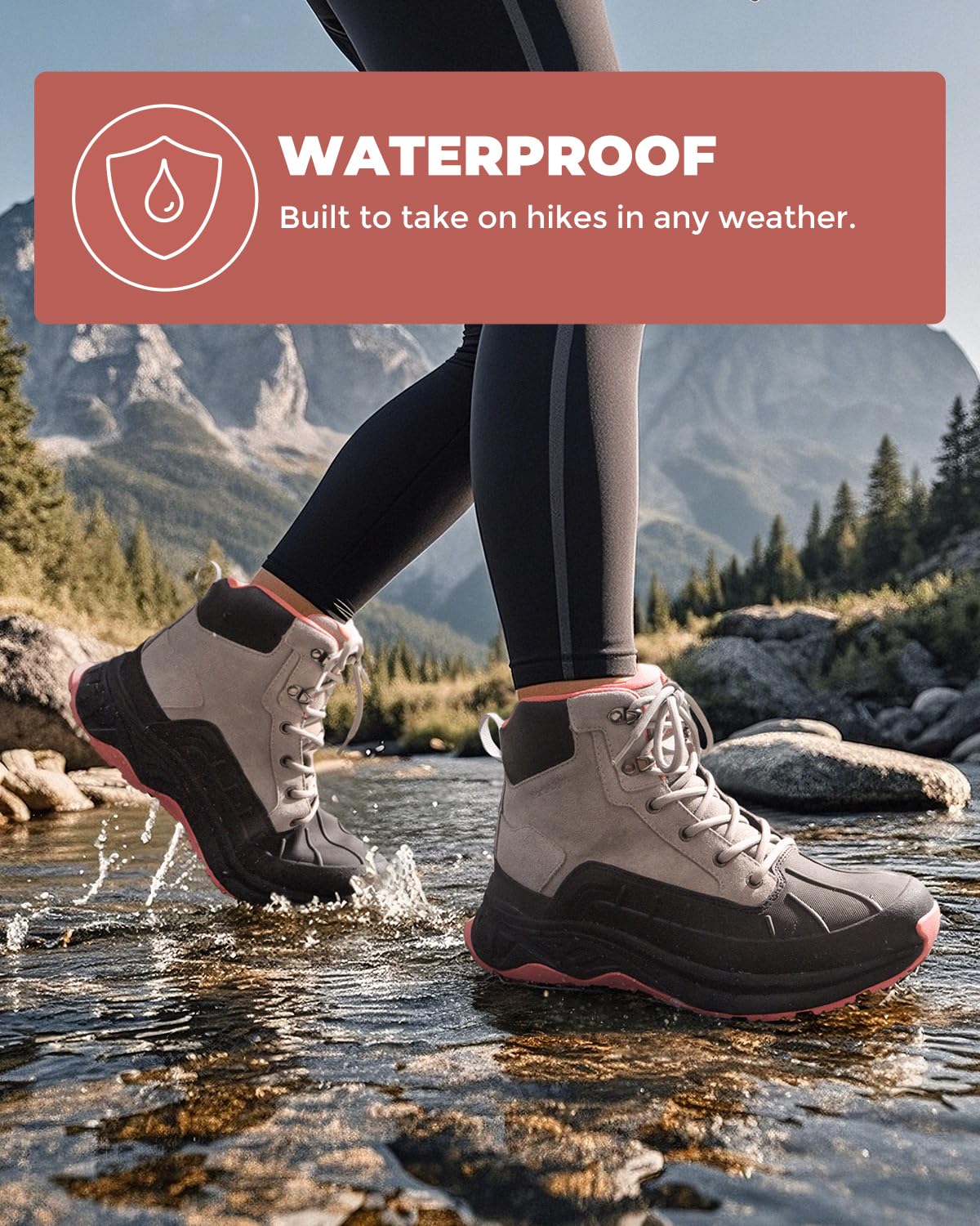 NORTIV 8 Women's Waterproof Hiking Boots Outdoor Trekking Camping Trail Hiking Boots,Size 7,Light Grey/Pink,SNHB2312W